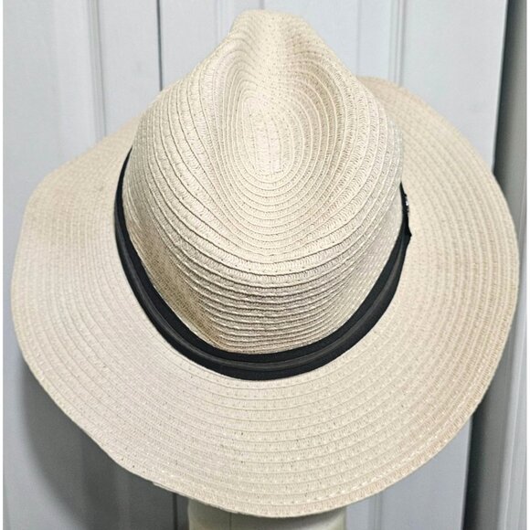 Vince Camuto Paper Straw Hat Floppy Fedora Summer Beach Sun Wide Brim Safari - Picture 5 of 7